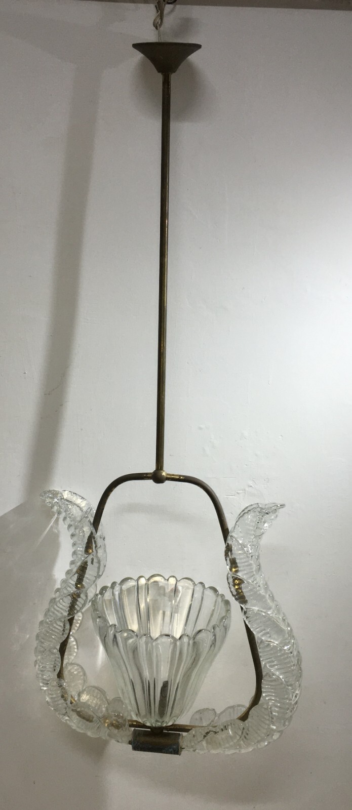 Lampada A Sospensione In Vetro Artistico Modellato E Ottone