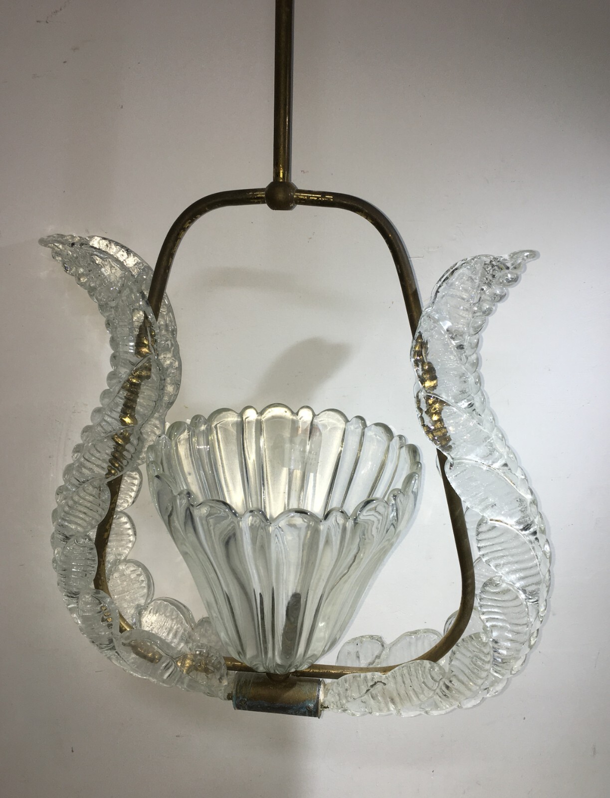 Lampada A Sospensione In Vetro Artistico Modellato E Ottone