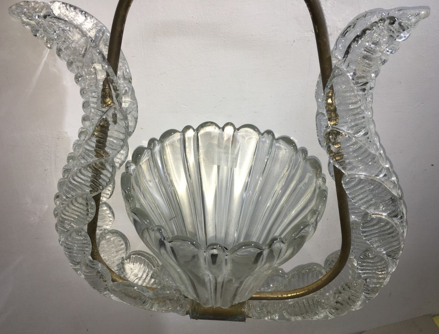 Lampada A Sospensione In Vetro Artistico Modellato E Ottone