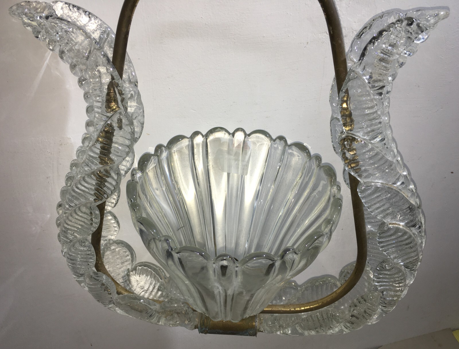 Lampada A Sospensione In Vetro Artistico Modellato E Ottone