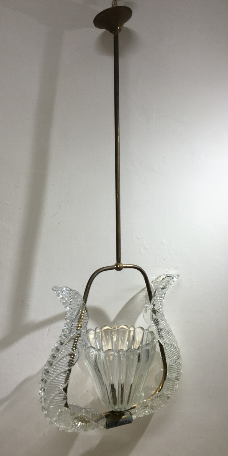 Lampada A Sospensione In Vetro Artistico Modellato E Ottone