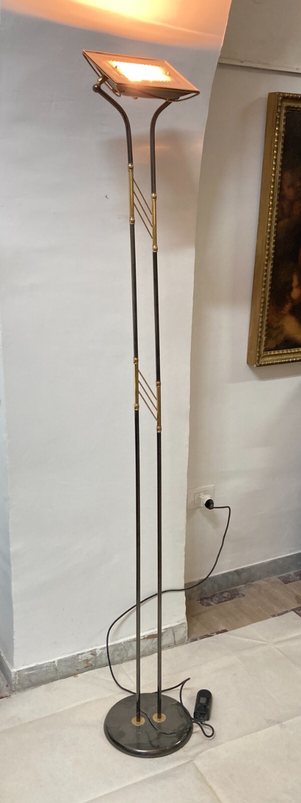 Lampada Piantana Di Design Modernariato Con Dorature, Vintage