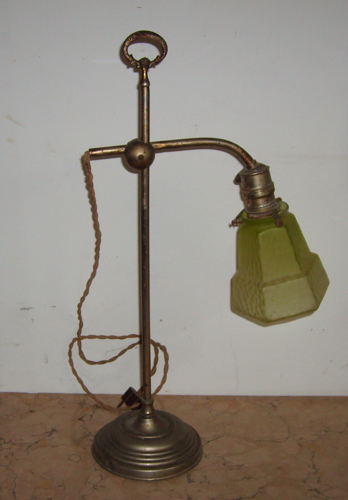 Antica Lampada Da Tavolo Liberty In Ottone Nichelato