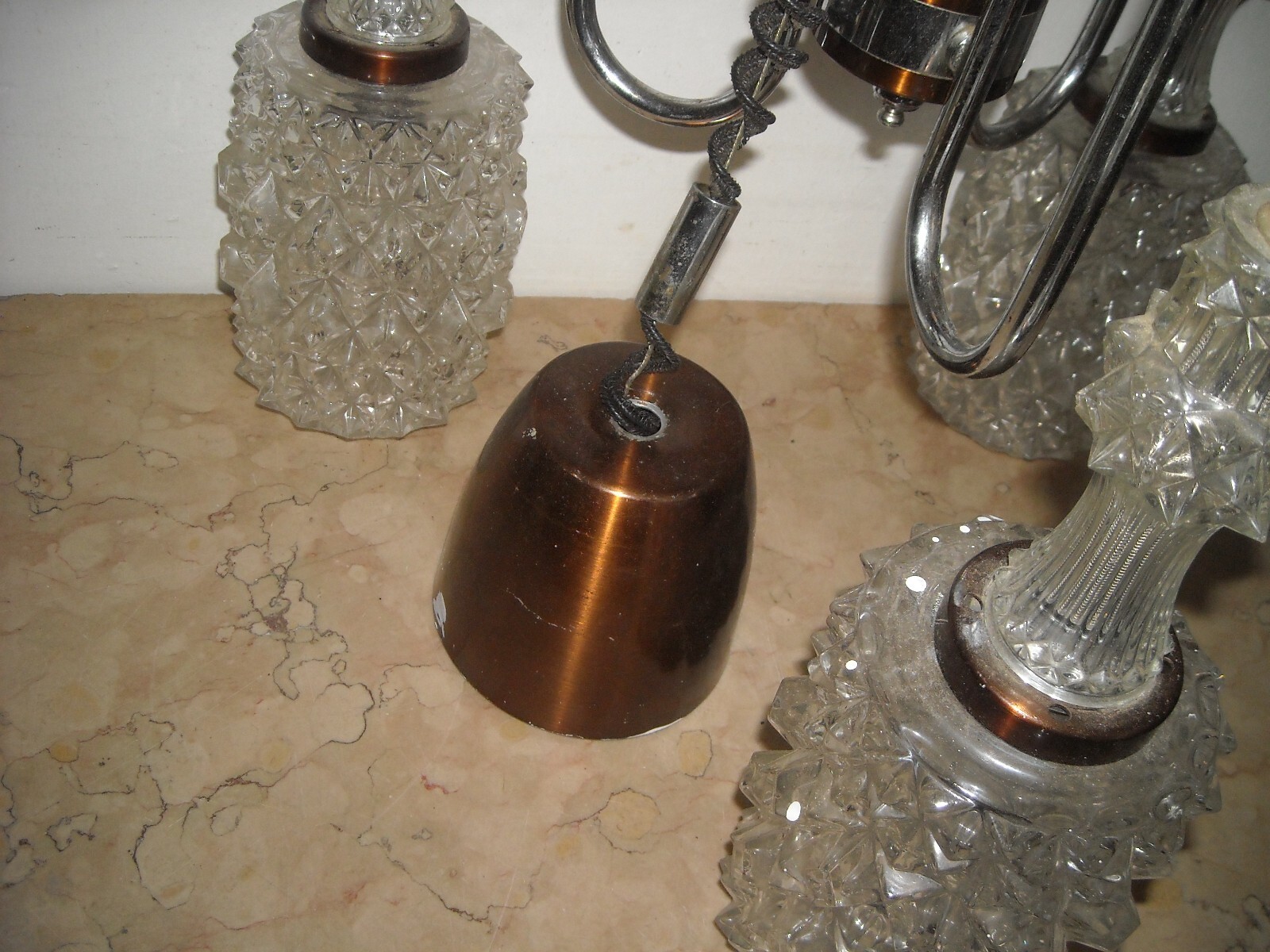 Lampadario d'Epoca In Vetro A Punta Di Diamante, Circa 1960