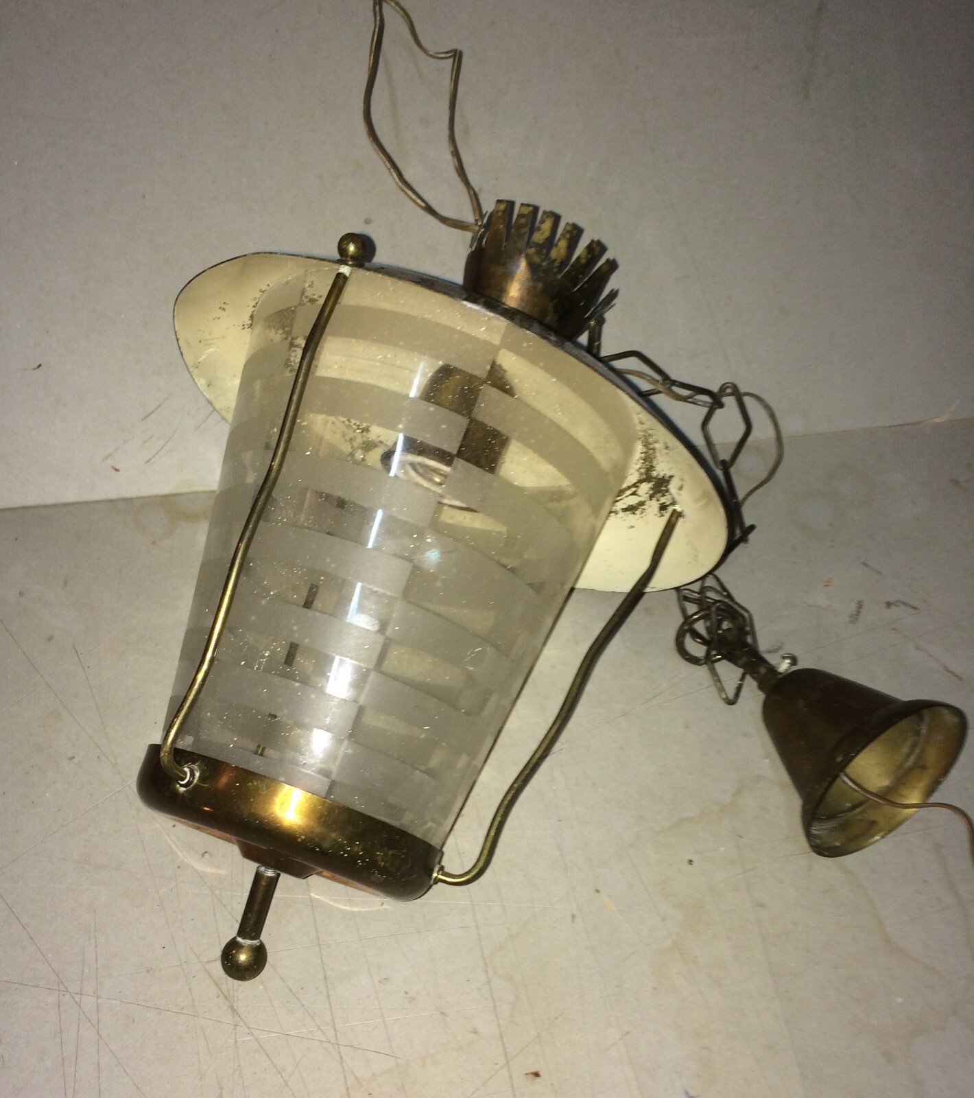 Modernariato, Design, Lampadario A Sospensione In Vetro Decorato, Stile Ponti E Lancia