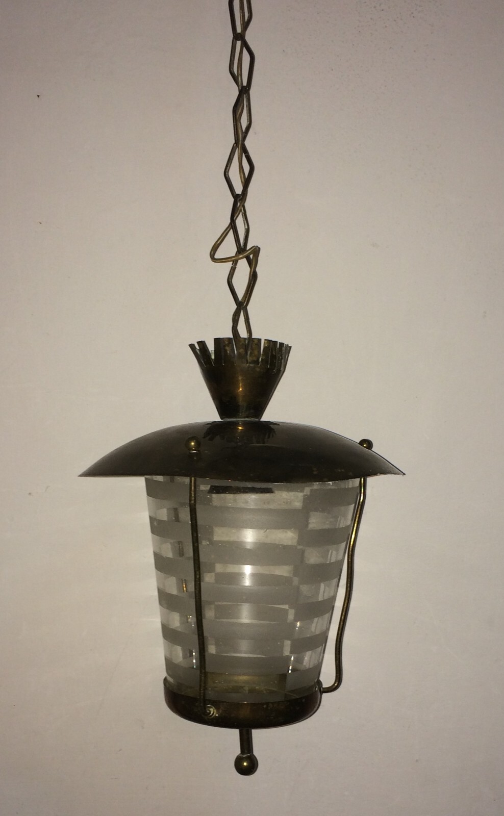Modernariato, Design, Lampadario A Sospensione In Vetro Decorato, Stile Ponti E Lancia
