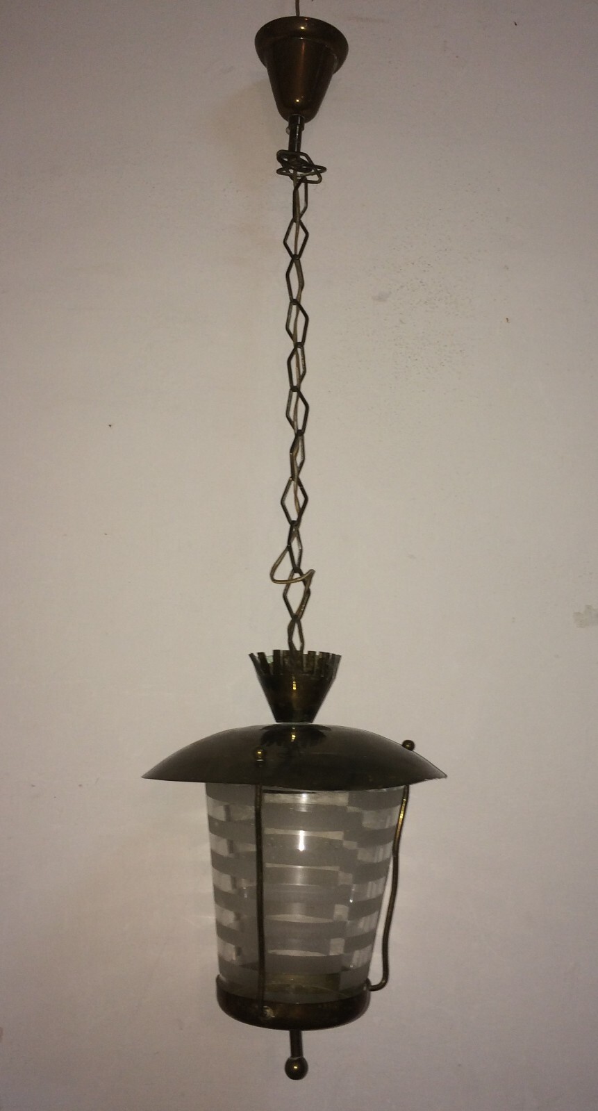 Modernariato, Design, Lampadario A Sospensione In Vetro Decorato, Stile Ponti E Lancia