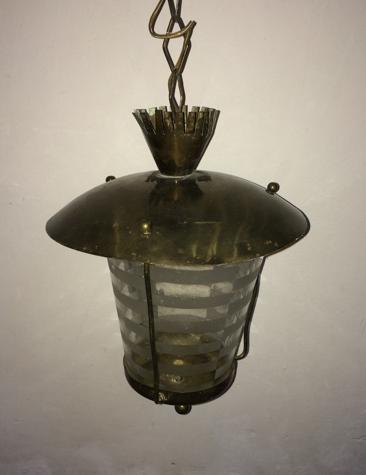 Modernariato, Design, Lampadario A Sospensione In Vetro Decorato, Stile Ponti E Lancia