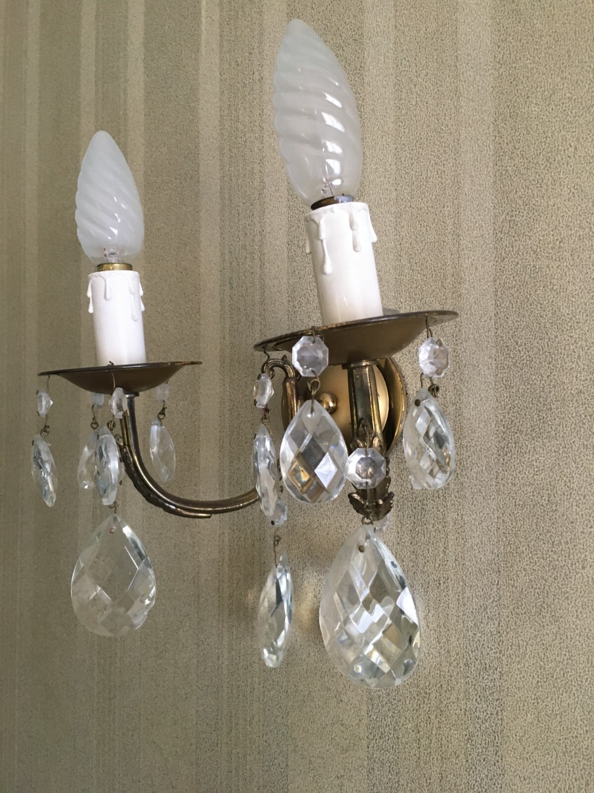 Applique Decorativa Con Prismi In Ottone E Vetro, Metà Del '900