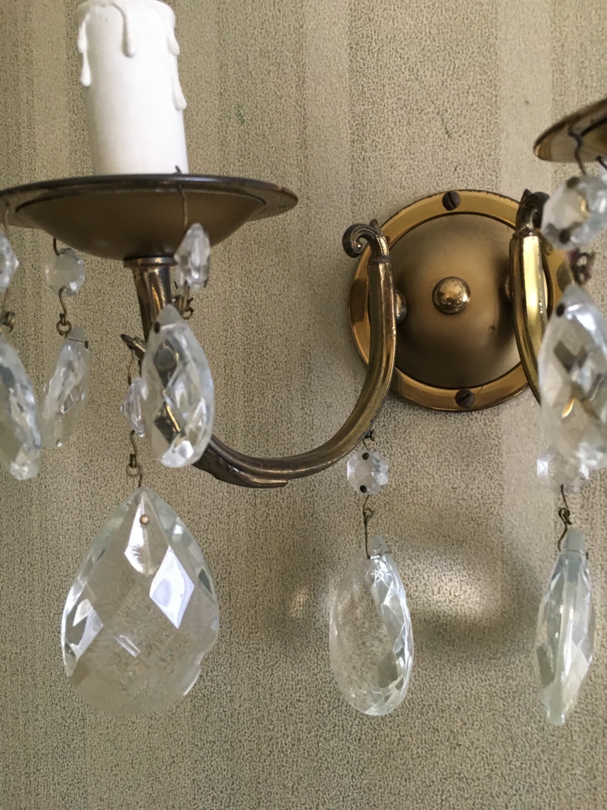Applique Decorativa Con Prismi In Ottone E Vetro, Metà Del '900