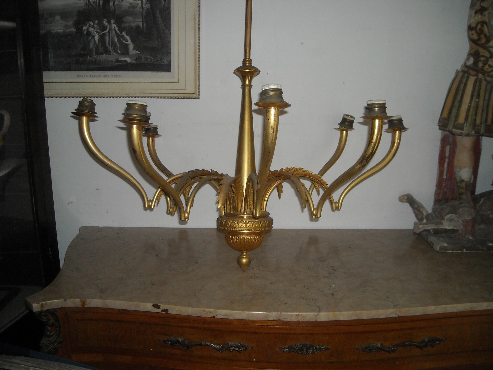 Lampadario d'Epoca In Metallo Dorato Di Design Modernariato