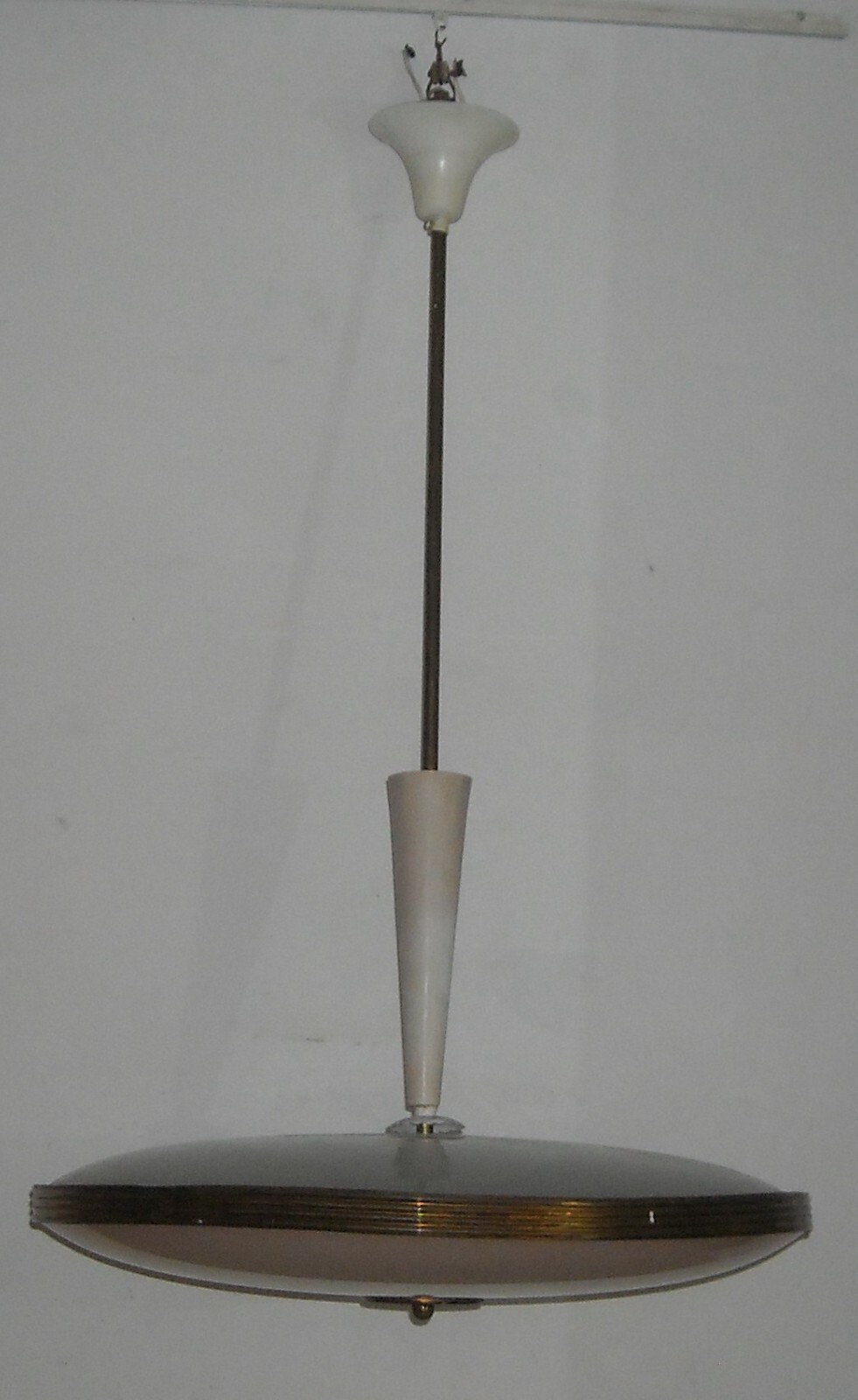 Lampadario d'Epoca In Vetro E Metallo Di Gusto Spaziale, Anni '50 '60