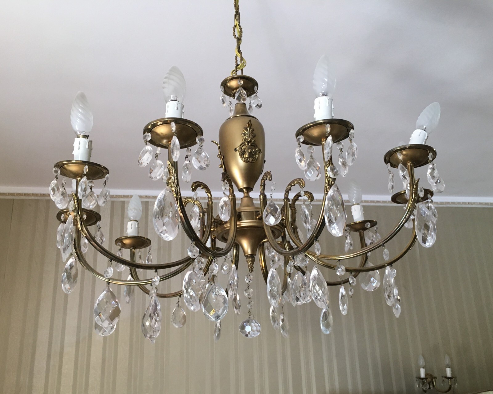 Lampadario Decorativo In Ottone Brunito E Vetro, Anni '60
