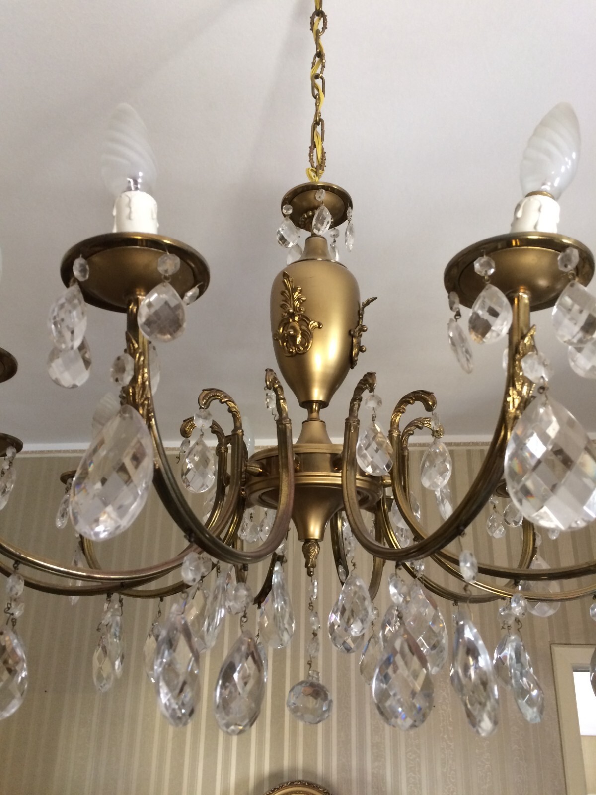 Lampadario Decorativo In Ottone Brunito E Vetro, Anni '60