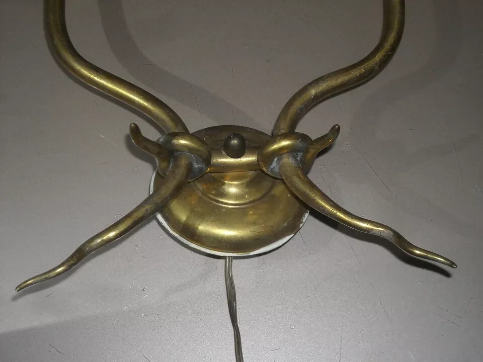 Lampada Applique A Due Bracci In Metallo Dorato, Stile Giò Ponti