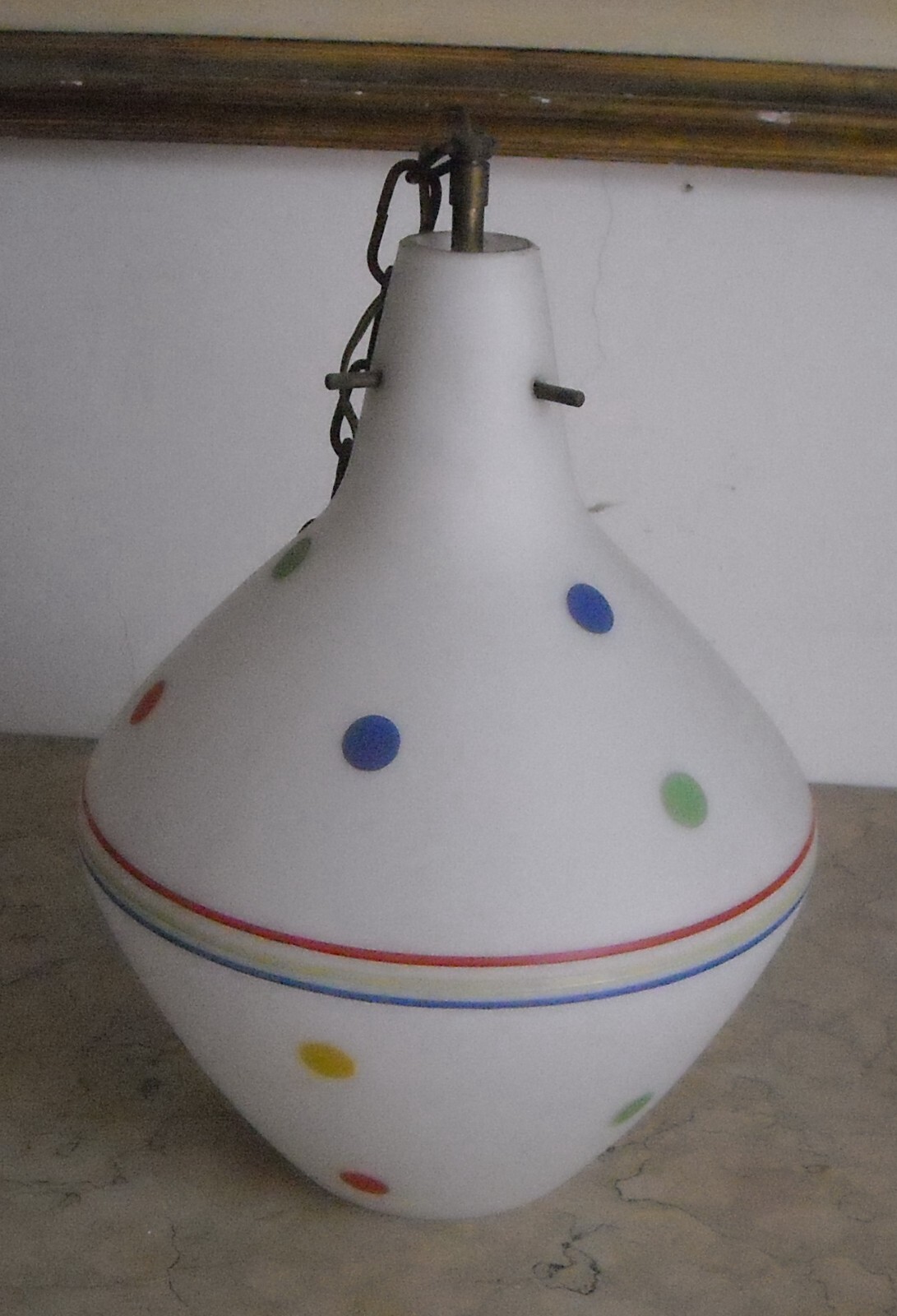 Lampada A Sospensione In Vetro Opalescente, Design Anni '50 '60