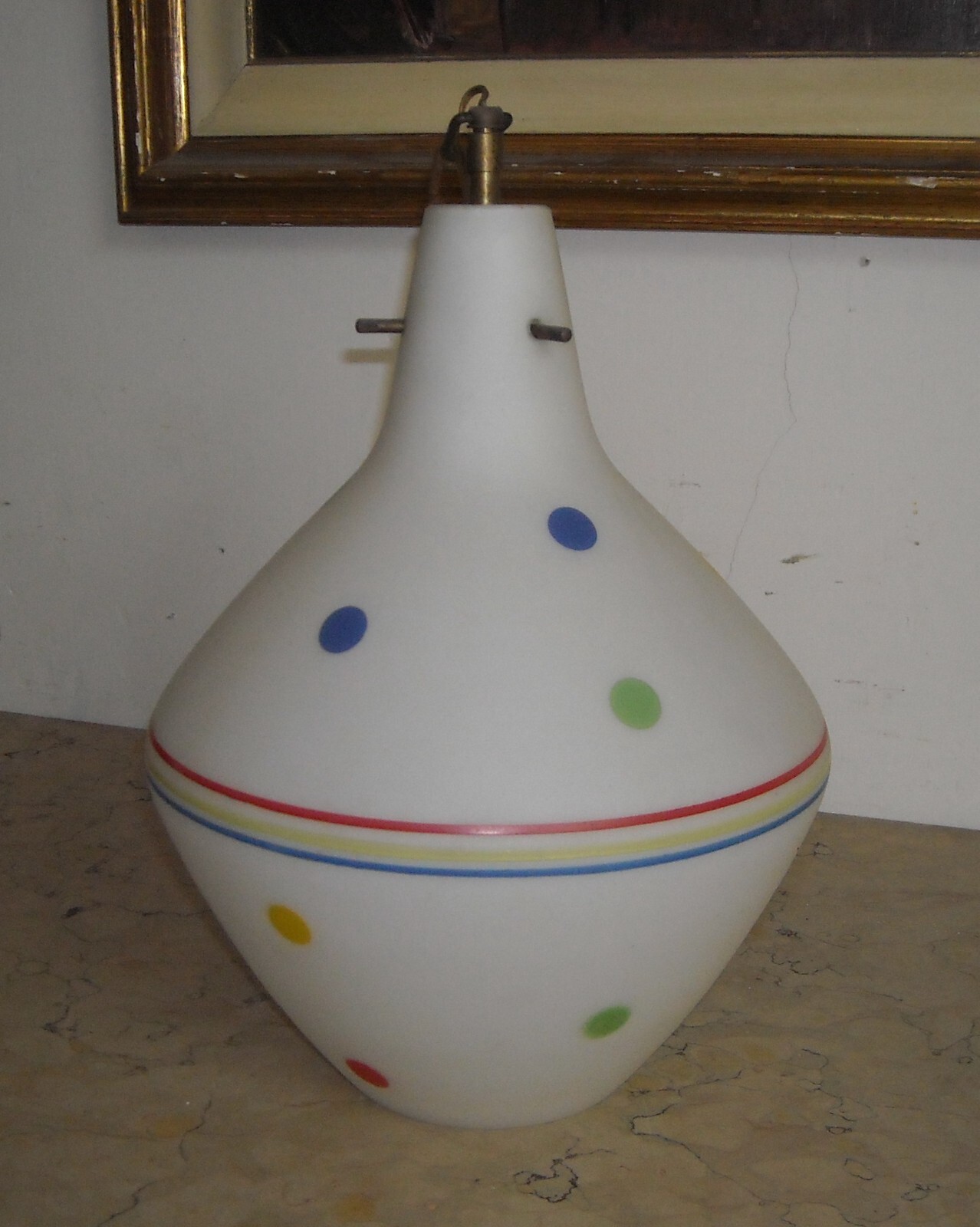 Lampada A Sospensione In Vetro Opalescente, Design Anni '50 '60