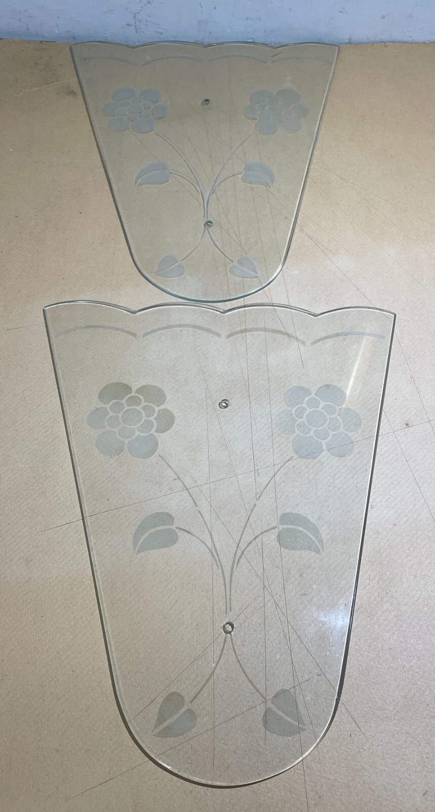 Coppia Di Ventole Per Lampade In Vetro Decorato A Motivi Floreali