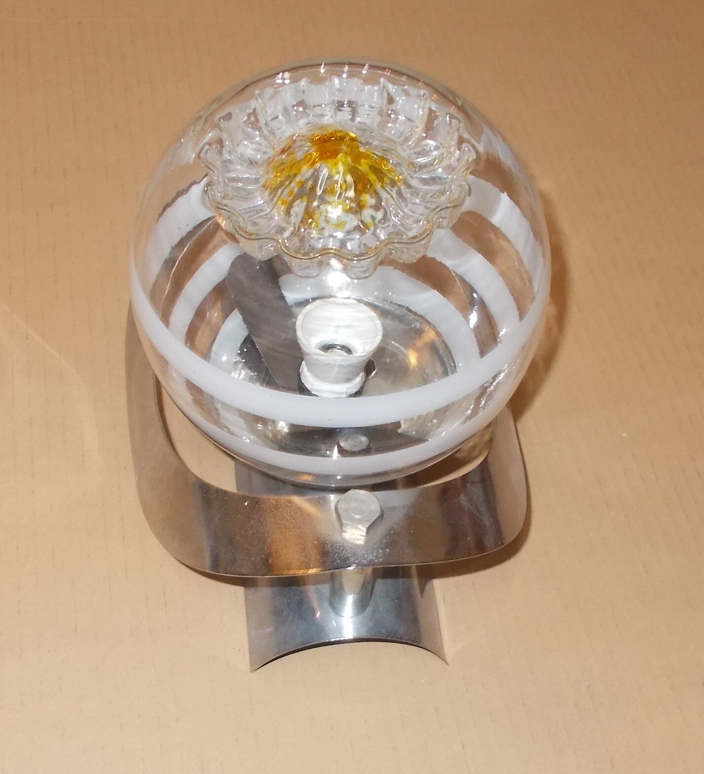 Modernariato Design Lampada Da Parete Applique In Vetro Modellato d'Epoca