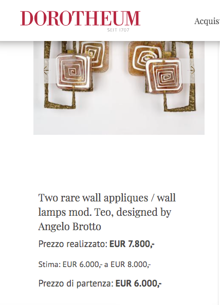Modernariato, Design: Lampada Applique Scultorea Di Brotto Con Vetri