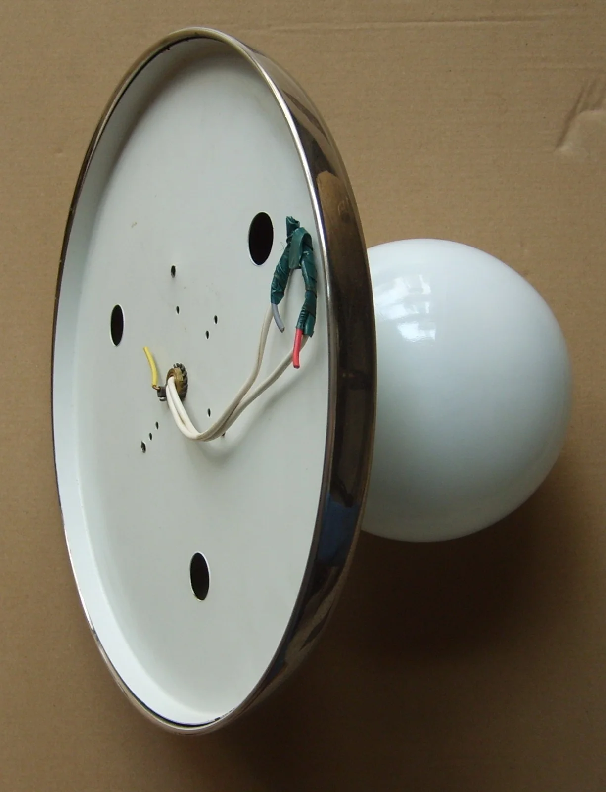 Ceiling Lamp in Opalescent Glass and Chromed Metal, 1950s