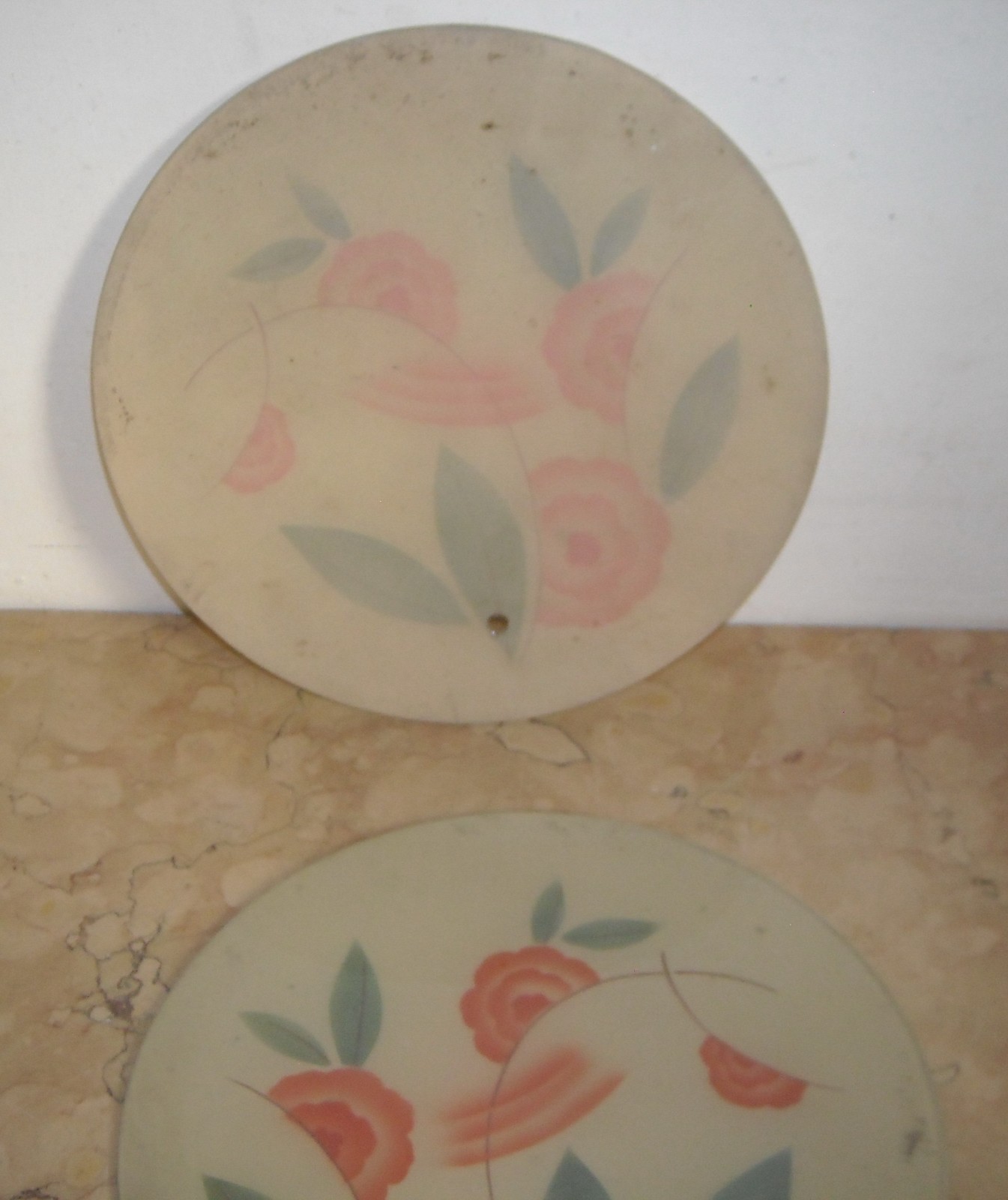 Coppia Di Vetri Piatti Per Lampada Con Decorazione Floreale