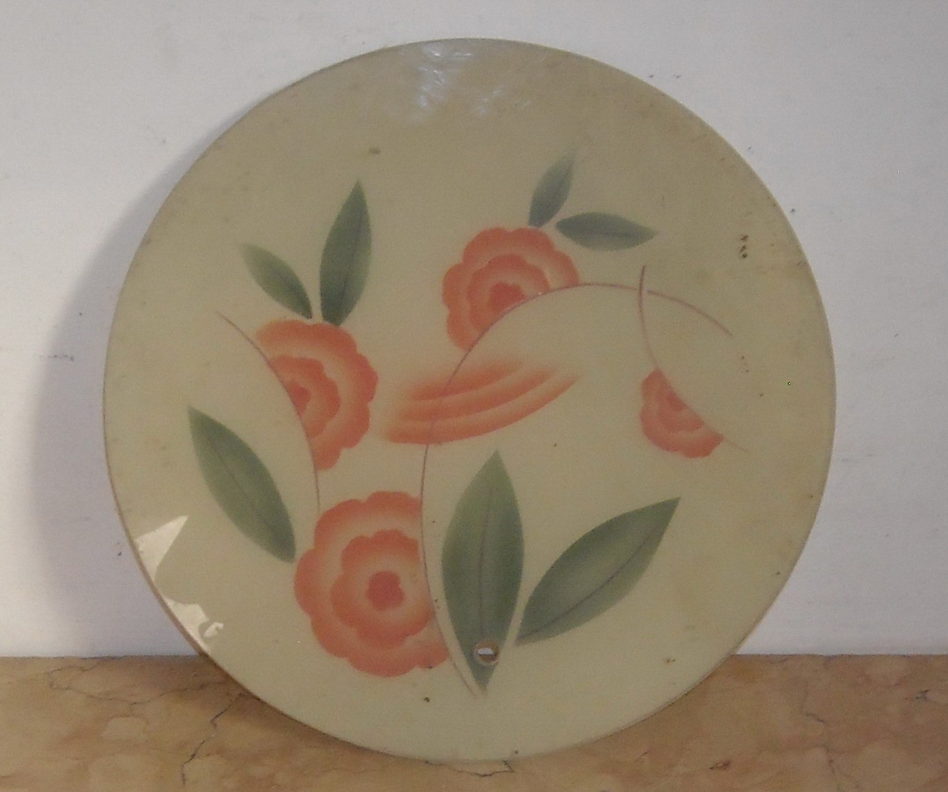 Coppia Di Vetri Piatti Per Lampada Con Decorazione Floreale