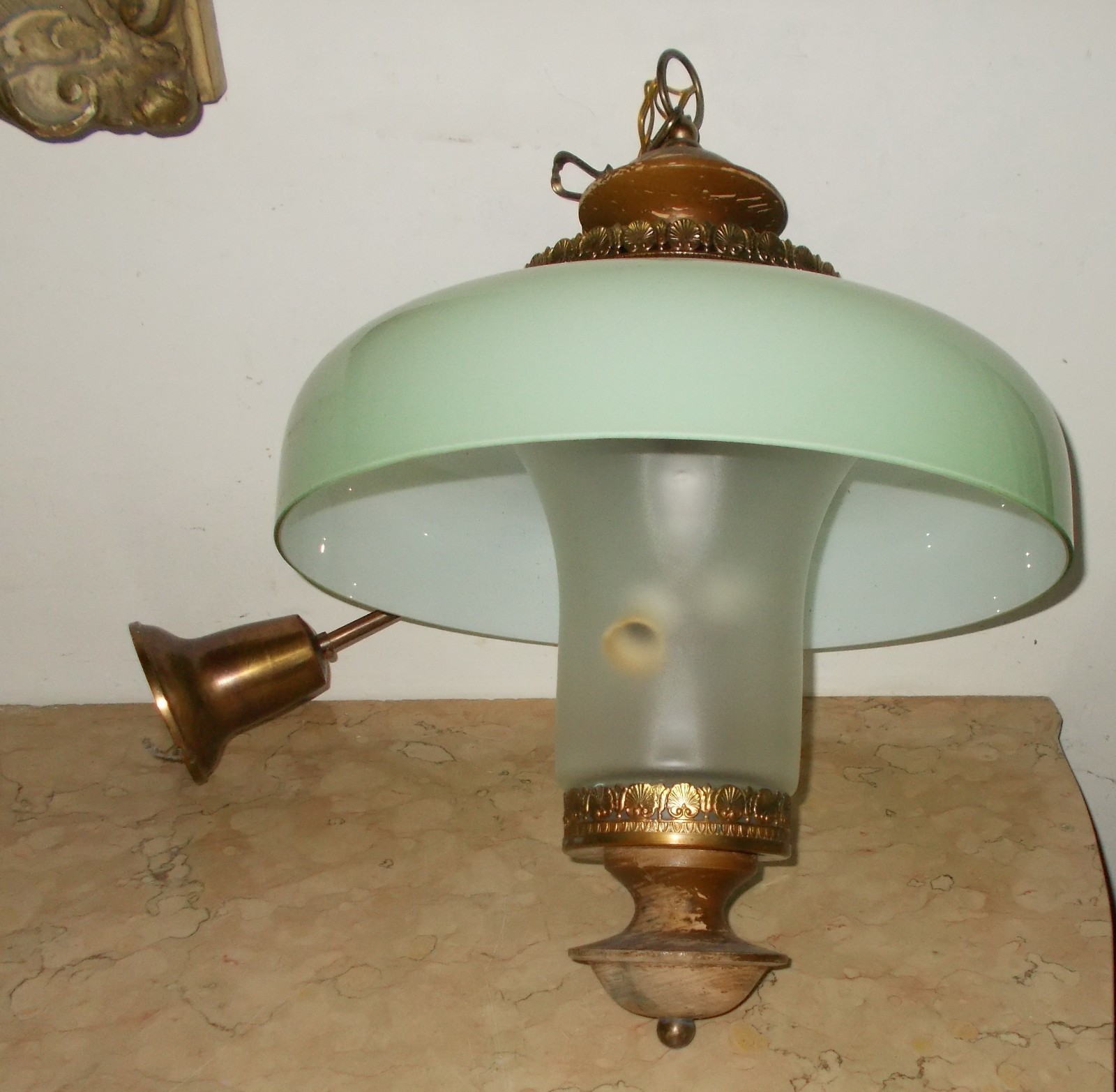Lampadario Di Design In Vetro E Legno, Anni 1950 1970