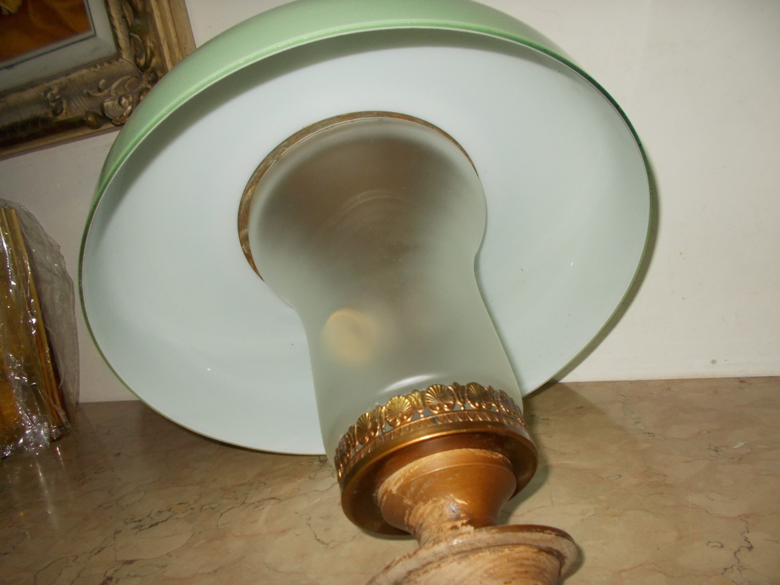 Lampadario Di Design In Vetro E Legno, Anni 1950 1970
