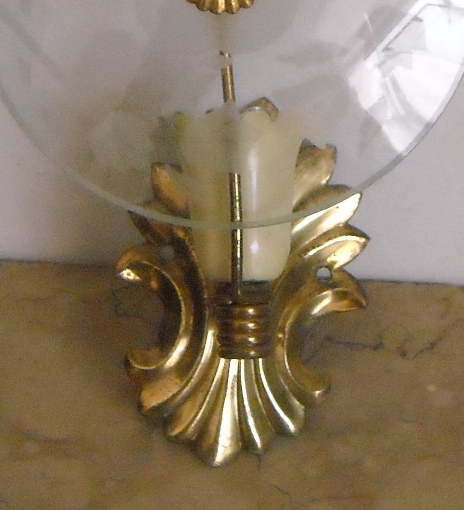 Applique Di Design In Metallo Laccato E Ottone Con Vetro Inciso, Anni '50