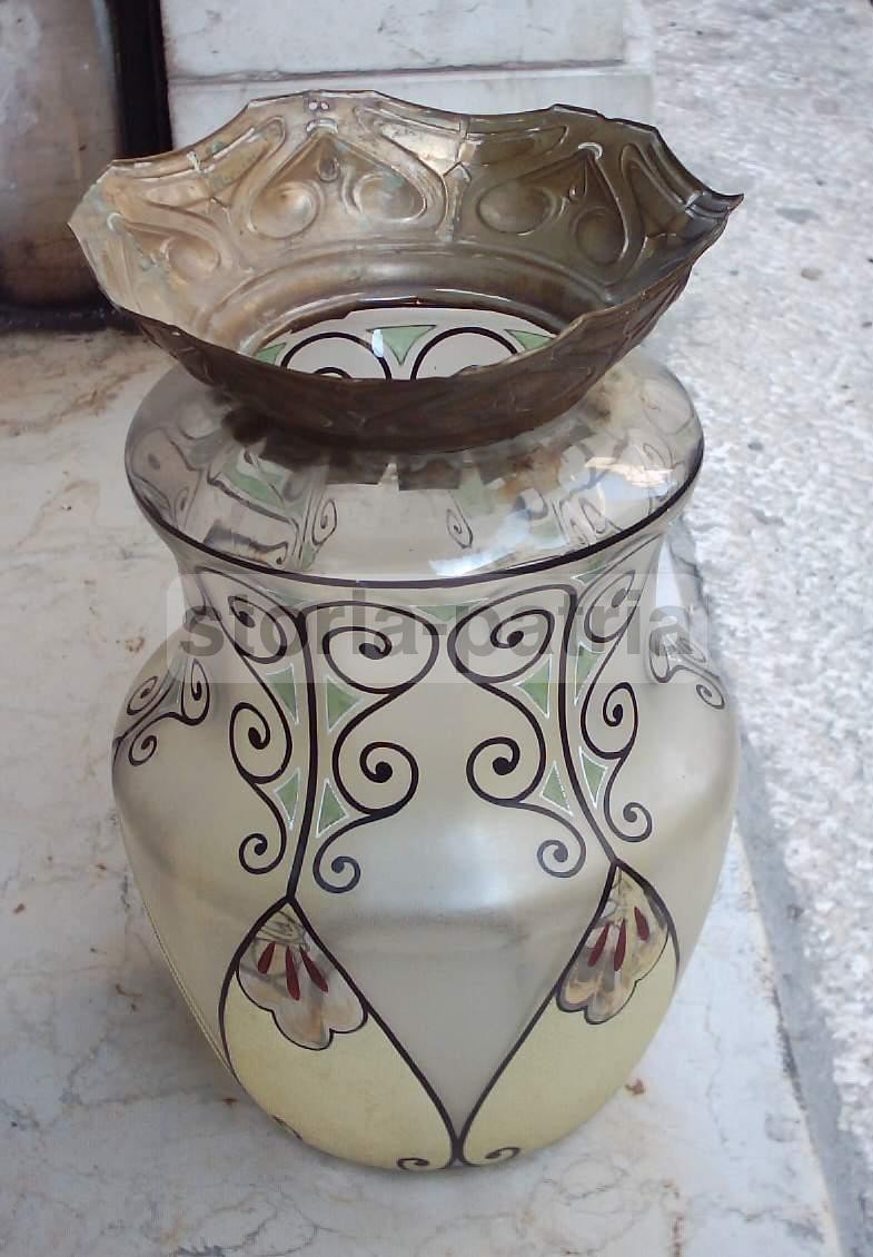 Decorativa Lampada Coppa In Vetro Decorato, Stile Liberty