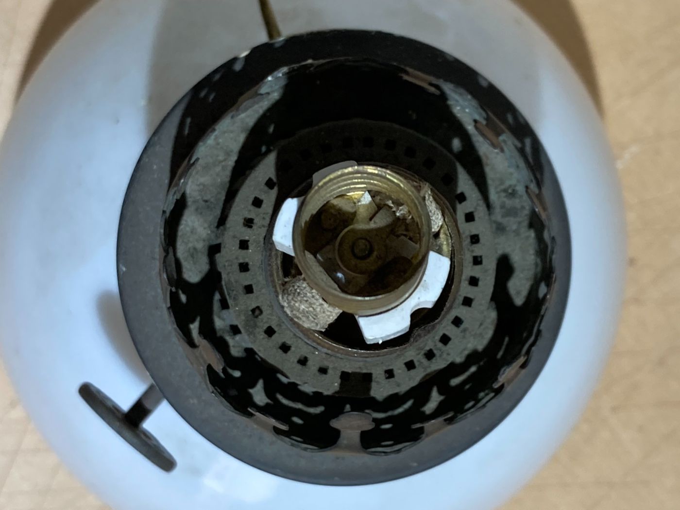 Antica Lampada In Vetro Opaline Bianco, Lume Da Collezione Rond Parisien