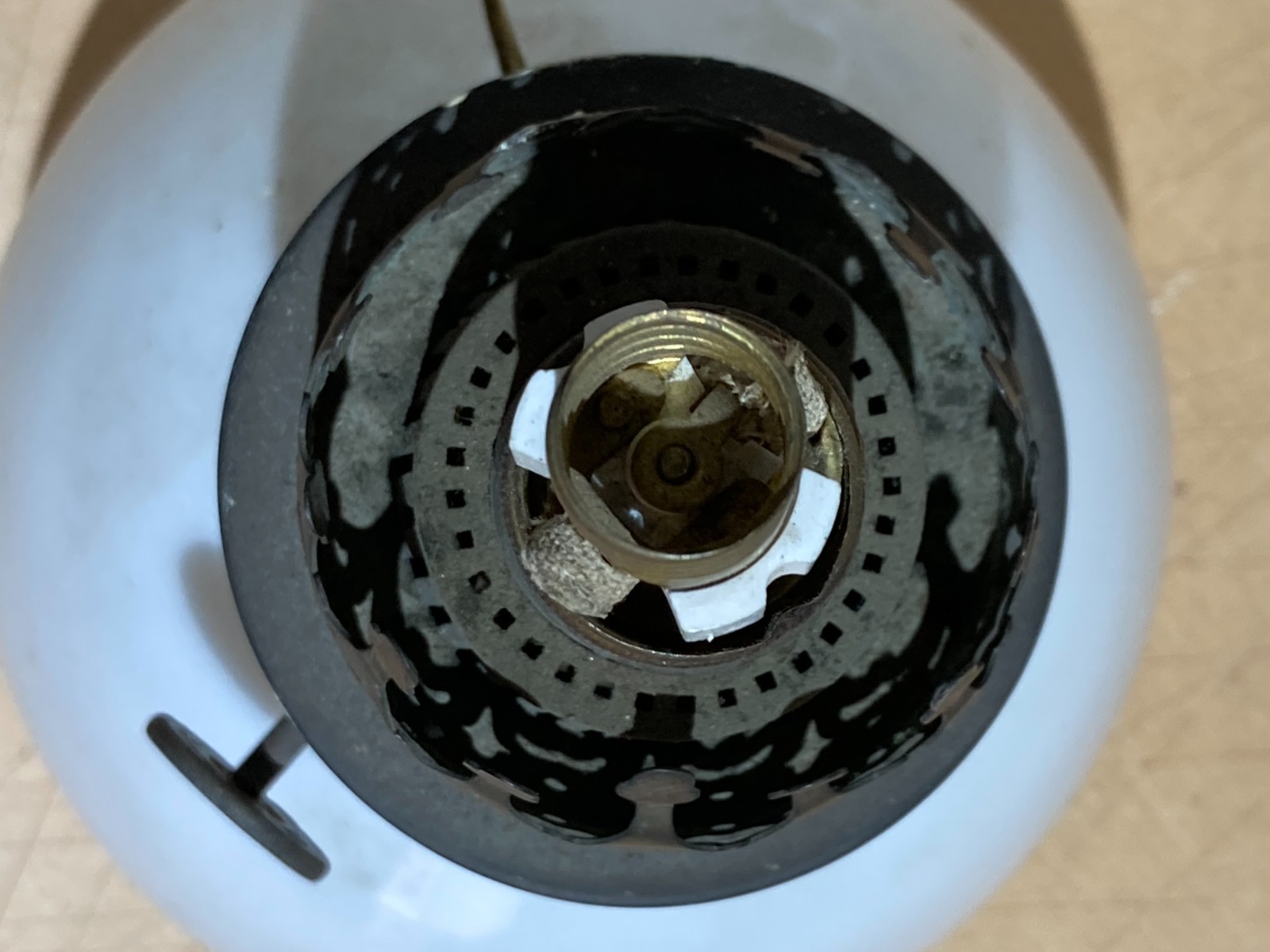 Antica Lampada In Vetro Opaline Bianco, Lume Da Collezione Rond Parisien