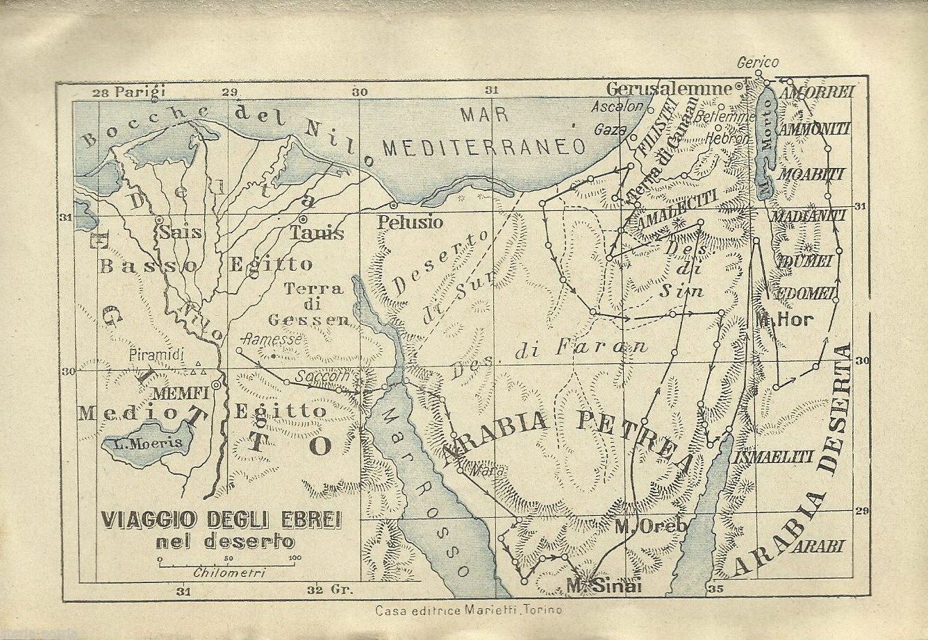 Mappa Del Viaggio Degli Ebrei Nel Deserto: Egitto, Mar Rosso E Sinai (1928)