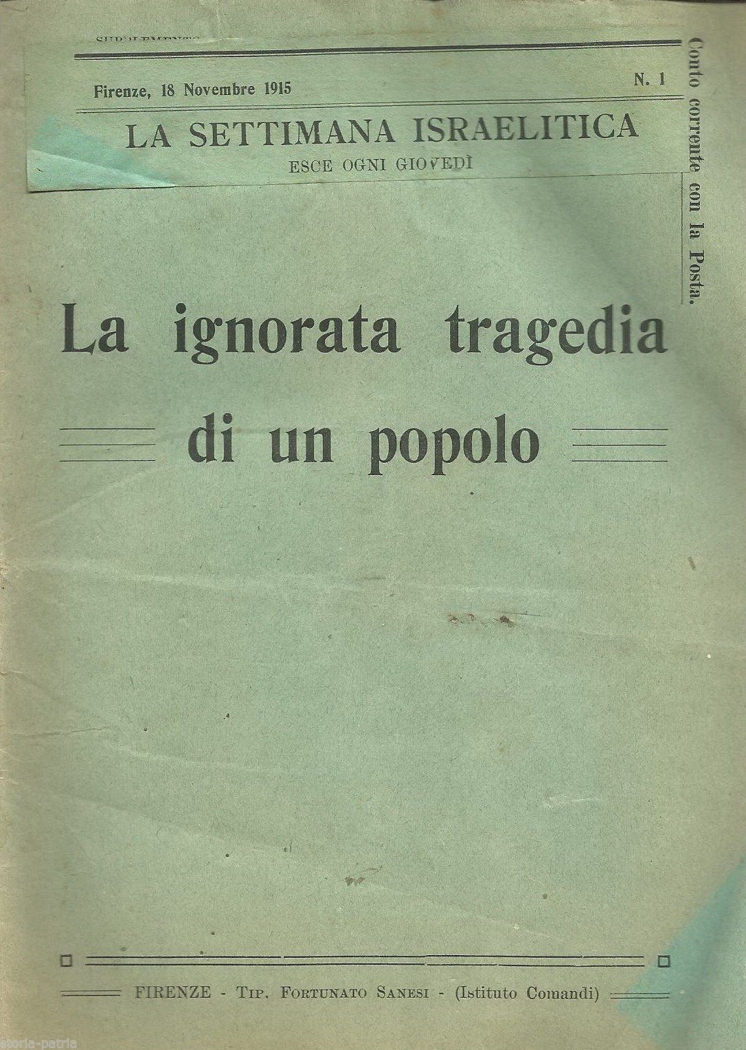 La Settimana Israelitica 1915: Ebrei Oppressi, Firenze, Mazzoni