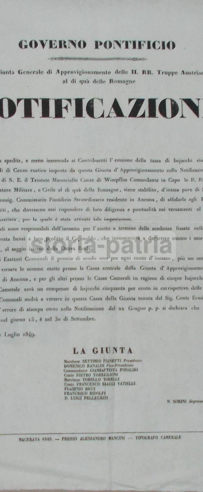Manifesto Truppe Austriache, Ancona 1849, Conte Wimpffen E Cresci