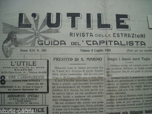 L'Utile 1924: Rivista Di Economia, Prestiti Ed Estrazioni (Napoli, Ancona)