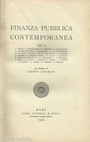 Finanza Pubblica Contemporanea In Onore Di Jacopo Tivaroni 1950