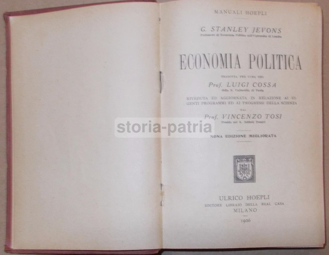 Economia Politica Jevons 1926 Hoepli Lavoro Ricchezza Banche