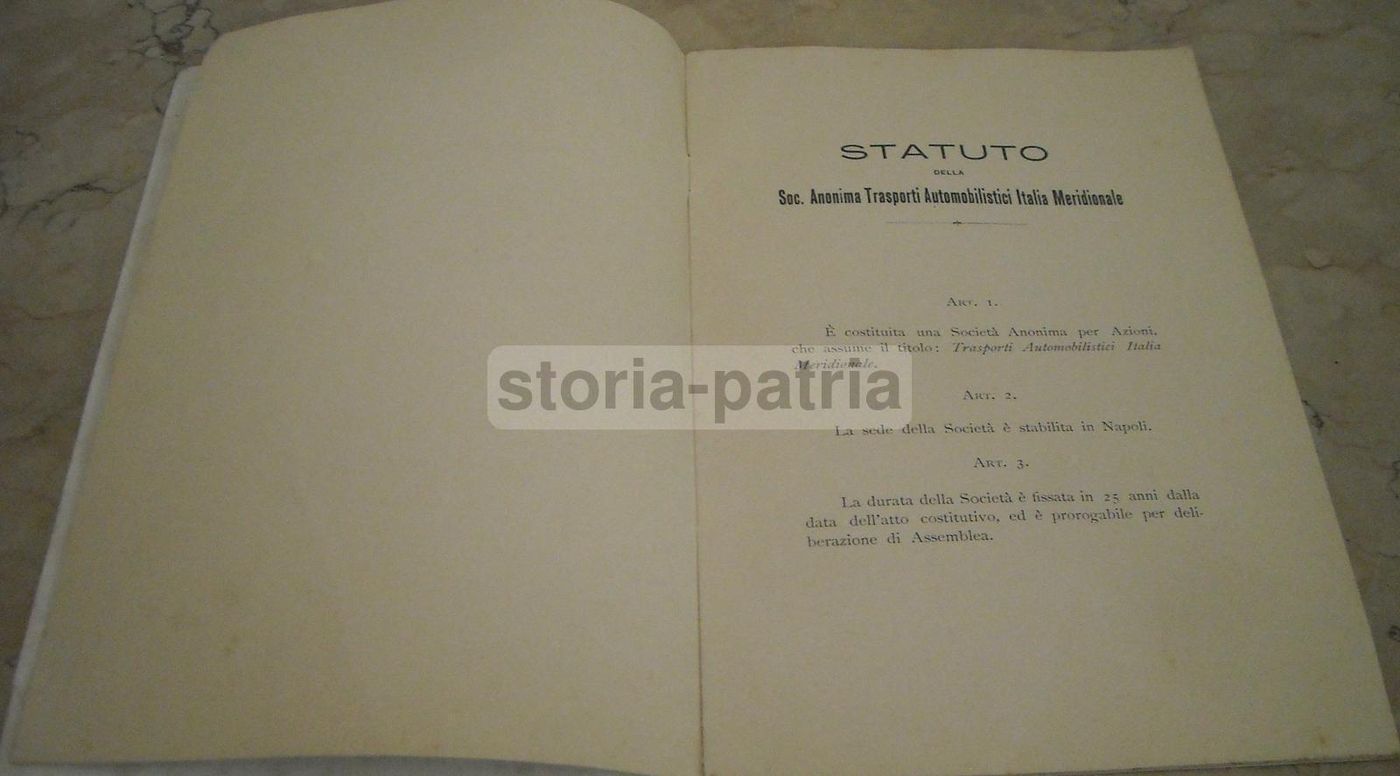 Statuto T.A.I.M. 1909 Trasporti Napoli Molise Società Automobilistici