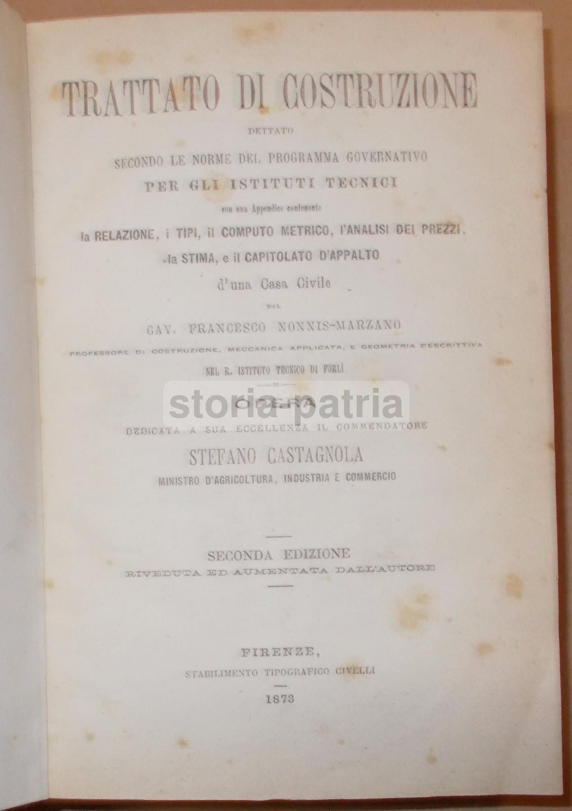 Trattato Di Costruzione Nonnis Marzano 1873 Illustrato Firenze