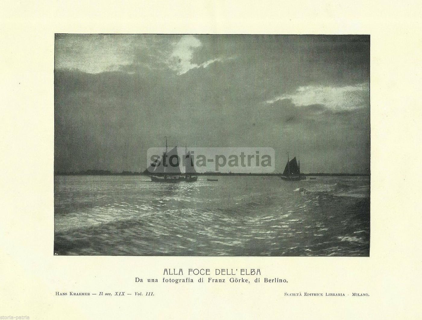 Antica Stampa Marina Foce Dell'Elba Con Barche, Franz Gorke, 1900
