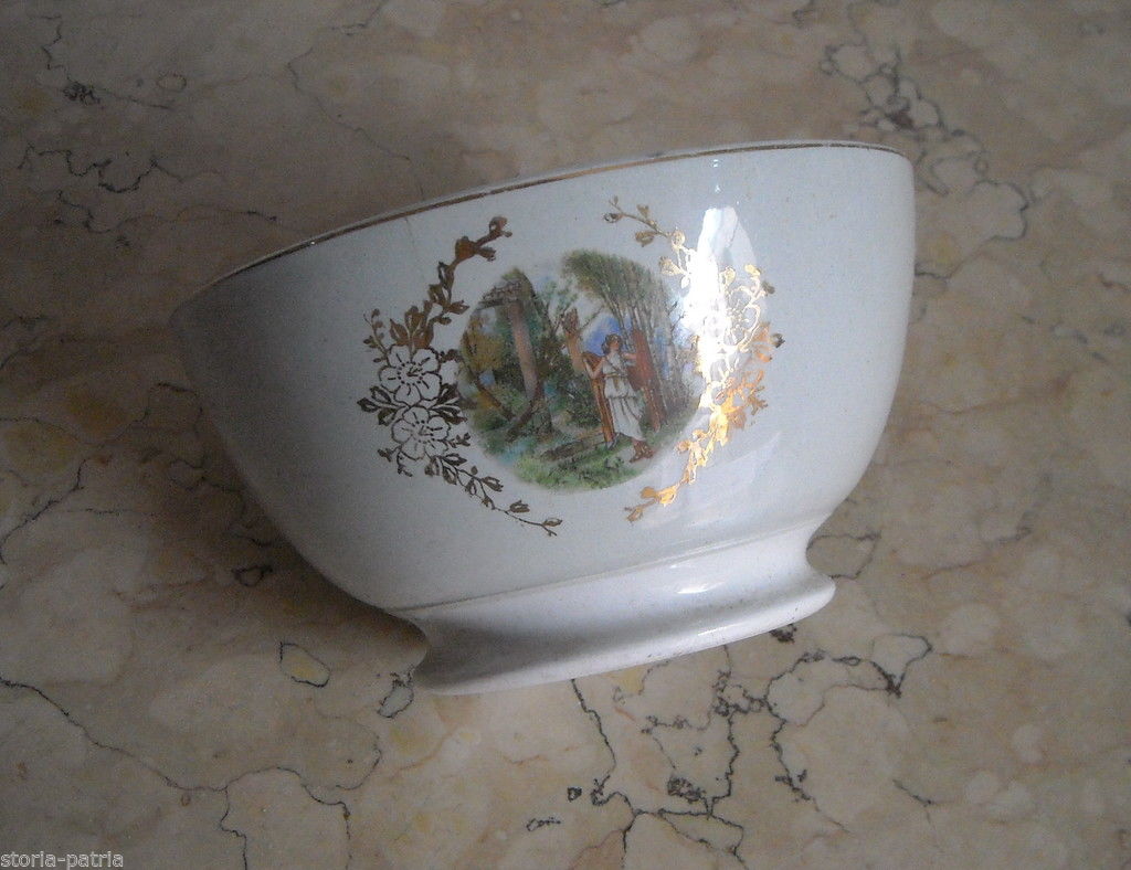 Ciotola In Ceramica S.C. Lombarda Milano Con Miniatura E Decori Floreali