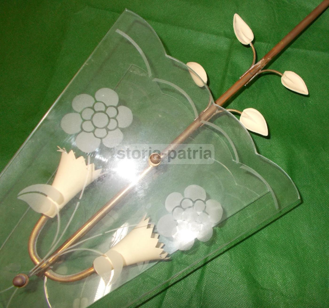 Lampadario Vintage In Vetro E Ottone, Anni '50