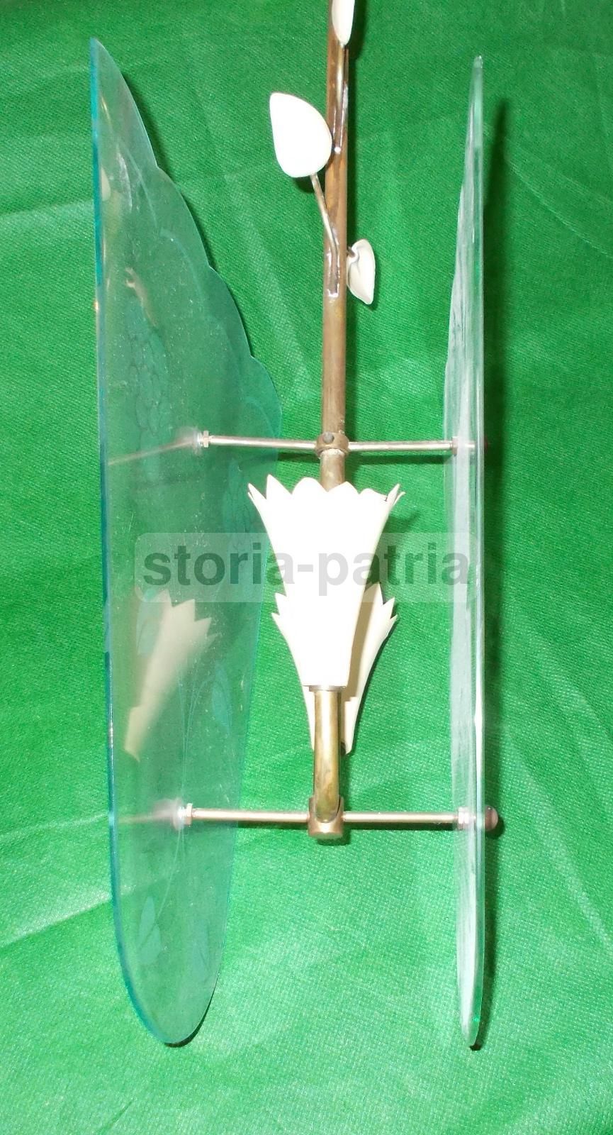 Lampadario Vintage In Vetro E Ottone, Anni '50