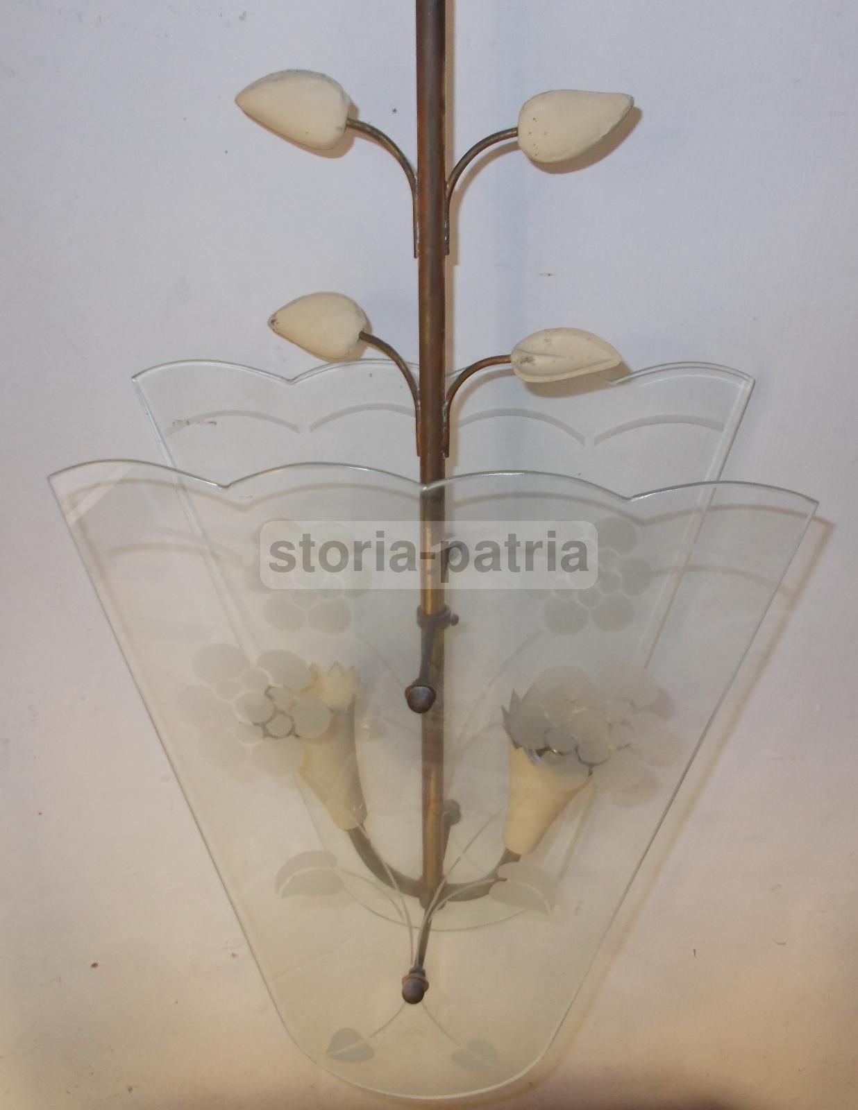 Lampadario Vintage In Vetro E Ottone, Anni '50