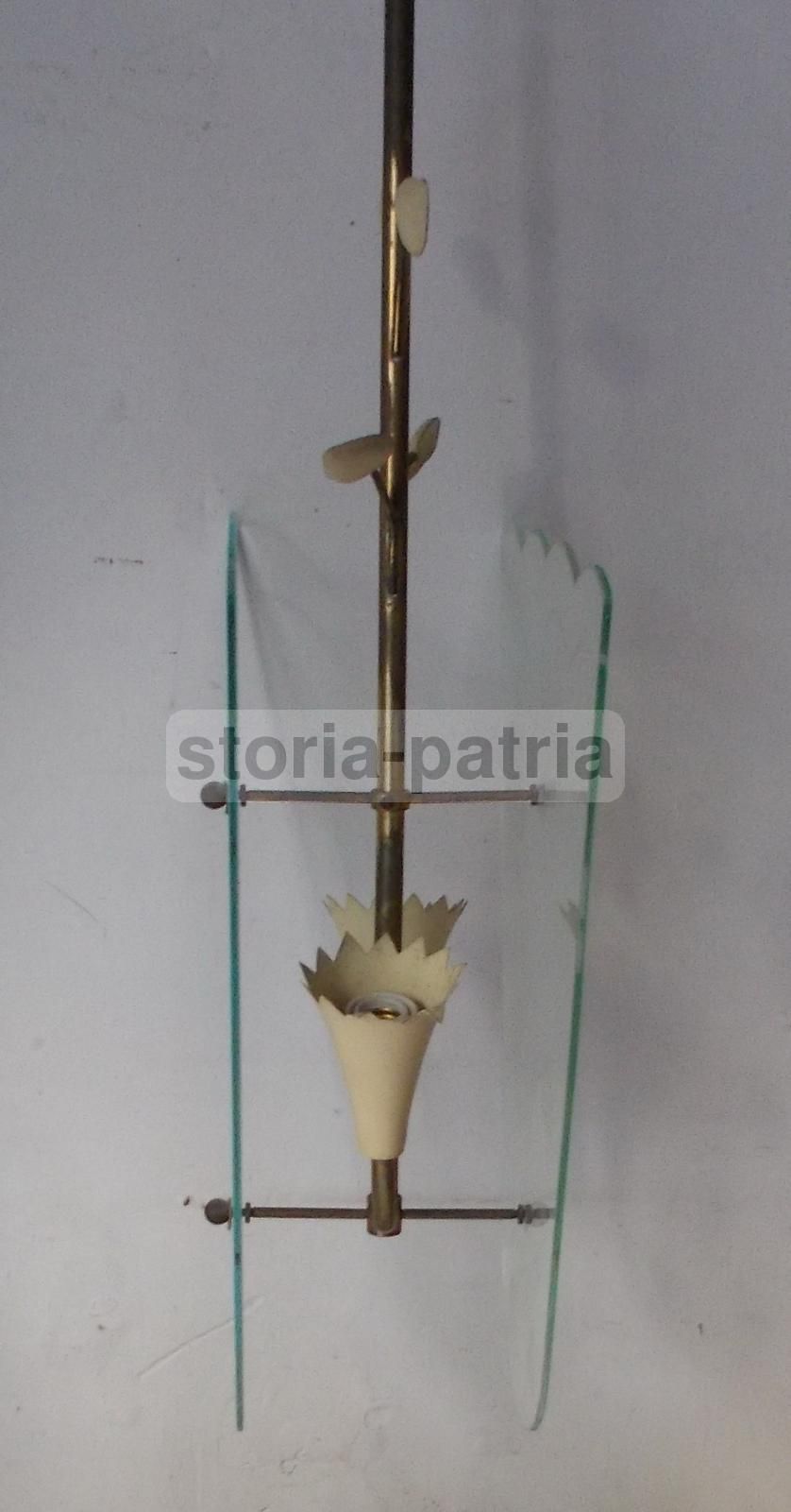 Lampadario Vintage In Vetro E Ottone, Anni '50