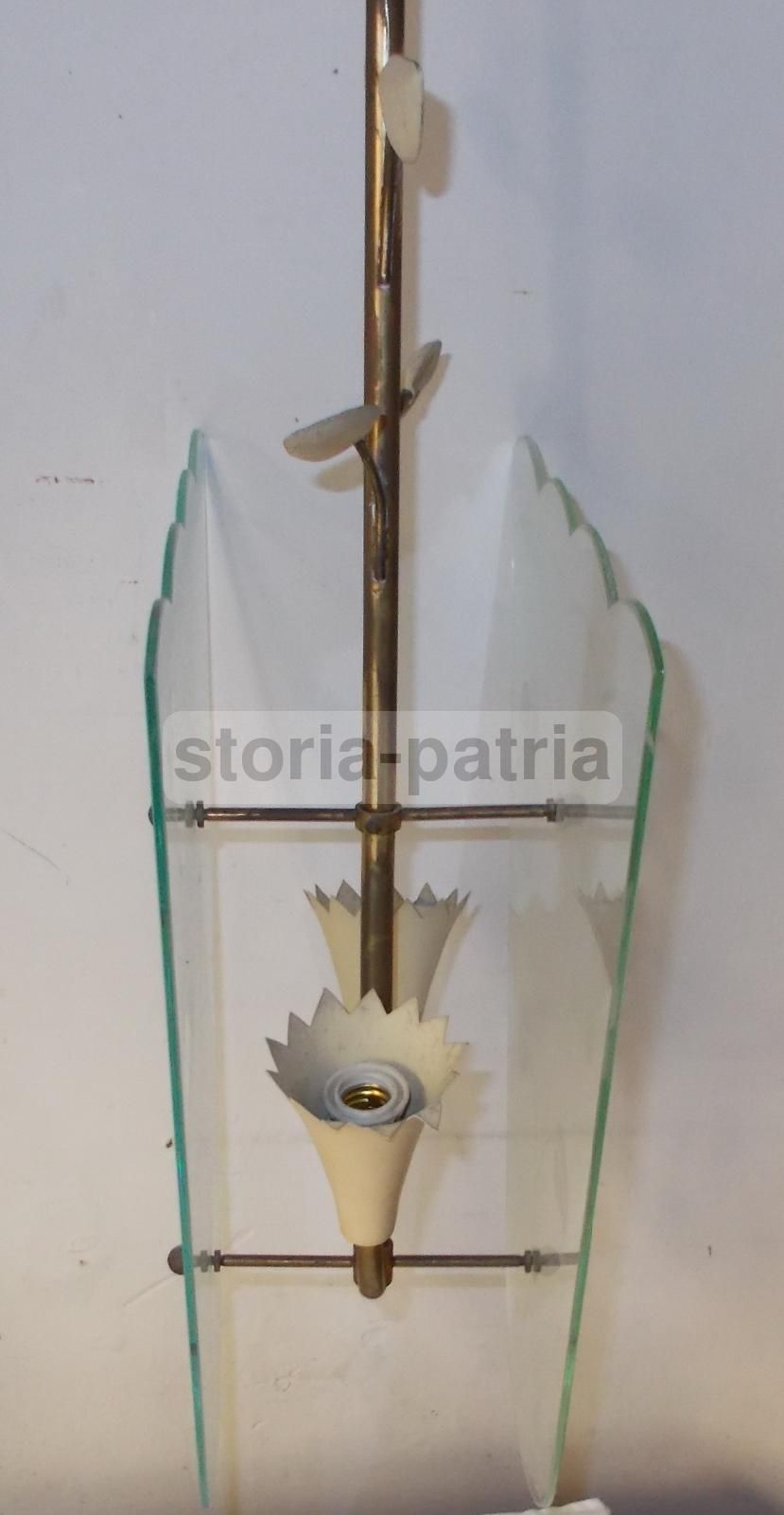 Lampadario Vintage In Vetro E Ottone, Anni '50