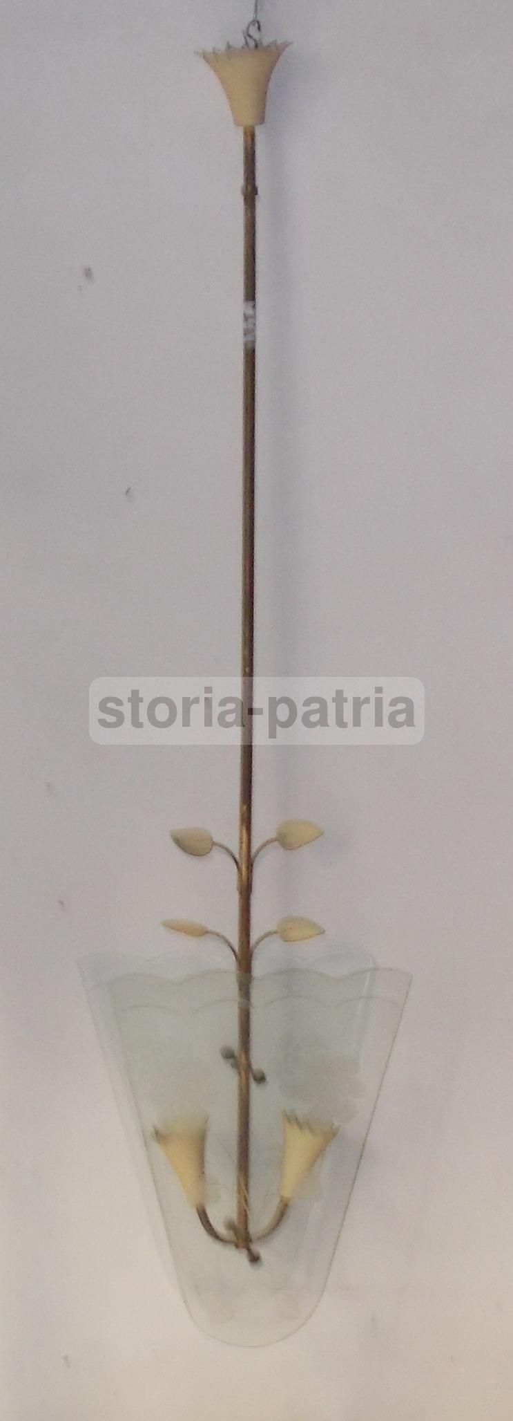Lampadario Vintage In Vetro E Ottone, Anni '50
