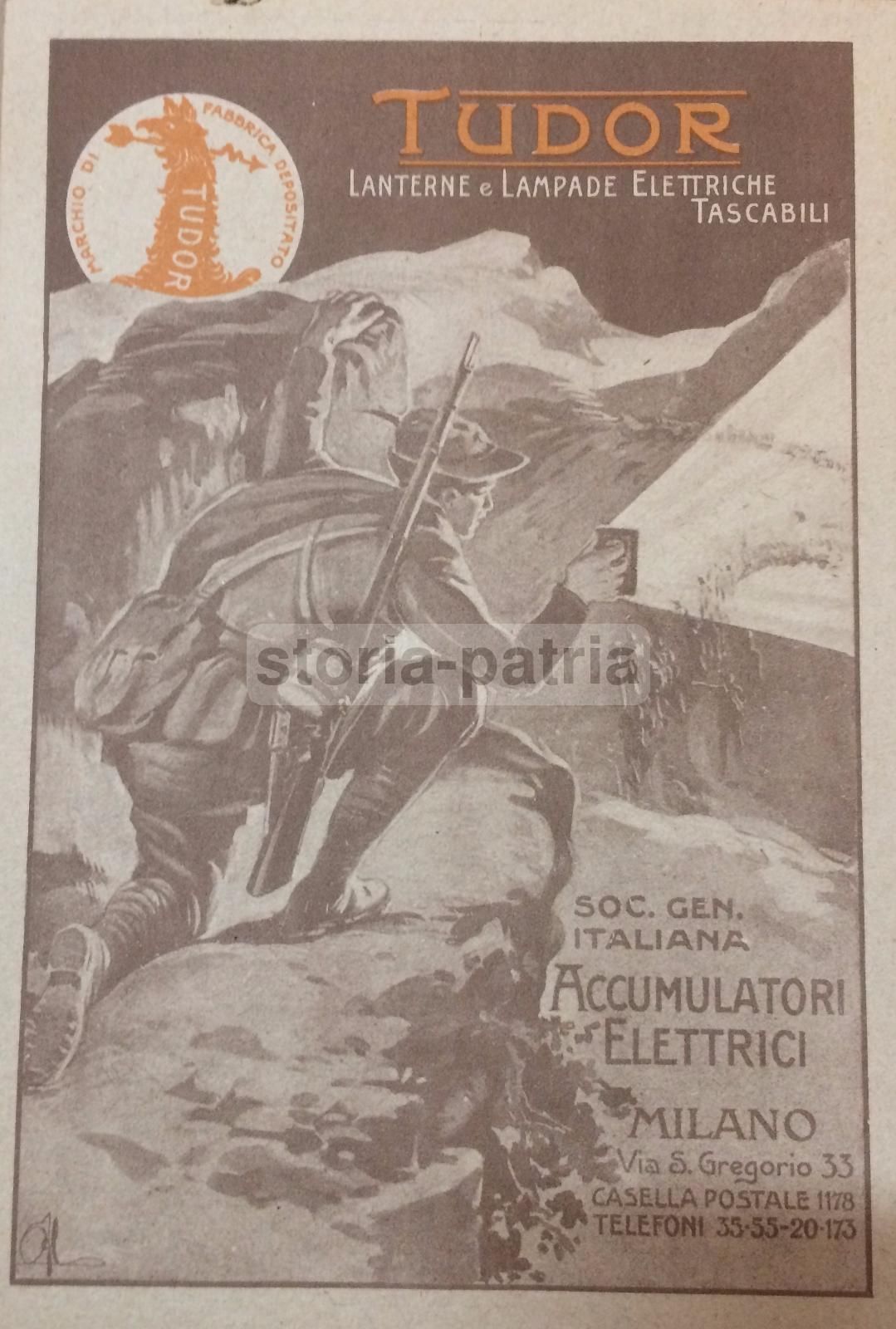 Pubblicità Tudor Lanterne E Lampade Elettriche, Alpini, Grande Guerra 1917